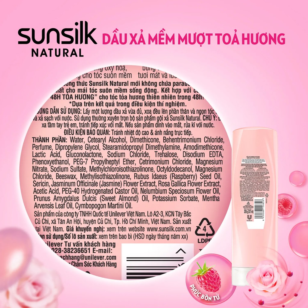 Dầu xả Sunsilk Natural 320g giúp ngăn gãy rụng, tóc suôn mượt với dưỡng chất thiên nhiên