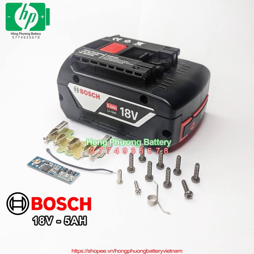 Vỏ Bosch 18V 2P nhận sạc zin, báo pin, mạch xả trực tiếp [ HP Battery ]