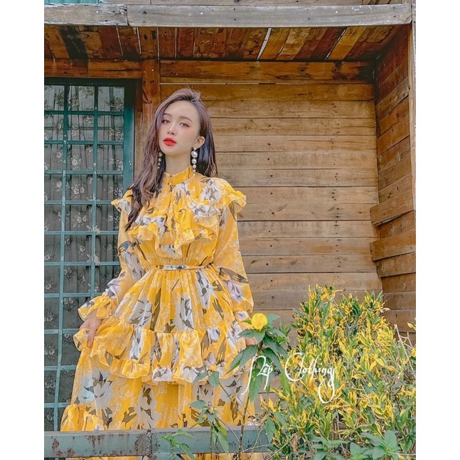 Váy maxi  hoa tay dài