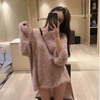 Áo len lông cổ tim hàng quảng châu
