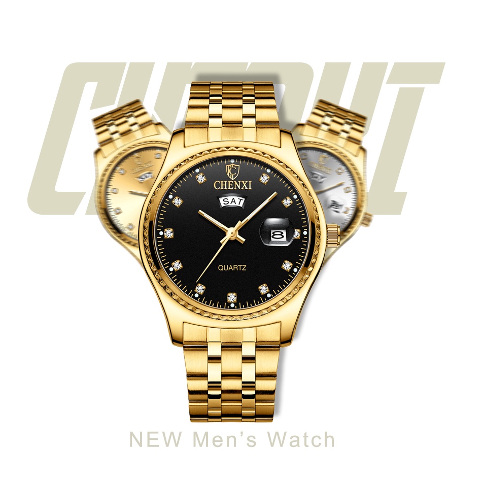 Đồng Hồ Đeo Tay Bằng Thép Không Gỉ Mạ Vàng Sang Trọng CHENXI Dành Cho Nam