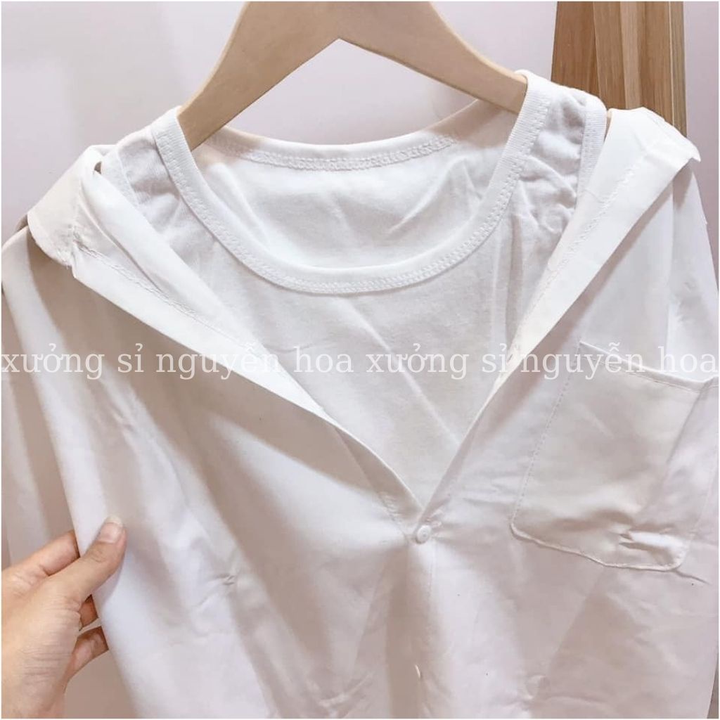 Áo sơ mi nữ trắng dài tay túi ngực kèm áo 3 lỗ phong cách sexy trẻ trung năng động Xưởng Sỉ Nguyễn Hoa