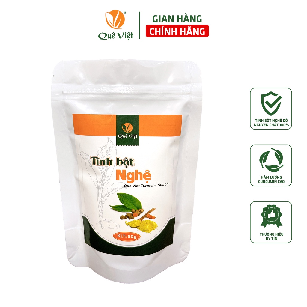 Tinh bột nghệ nguyên chất Quê Việt hỗ trợ tiêu hóa, làm đẹp da 50gr