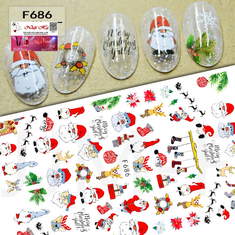 Sticker dán hình  Giáng Sinh Noel, Bông Tuyết Ông Già Mẫu Mới- Trang Trí Móng Nail Nghệ Thuật Giáng Sinh Năm Mới