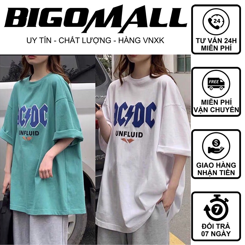 Áo phông nam nữ AC DC chữ ngực BIGOMALL - Áo thun unisex ngắn tay Freesize 55kg