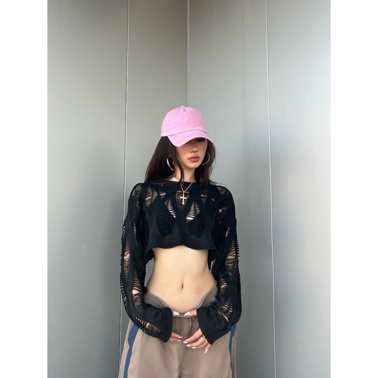 Áo Len Lửng Tay Dài Xuyên Thấu Quyến Rũ Dành Cho Nữ