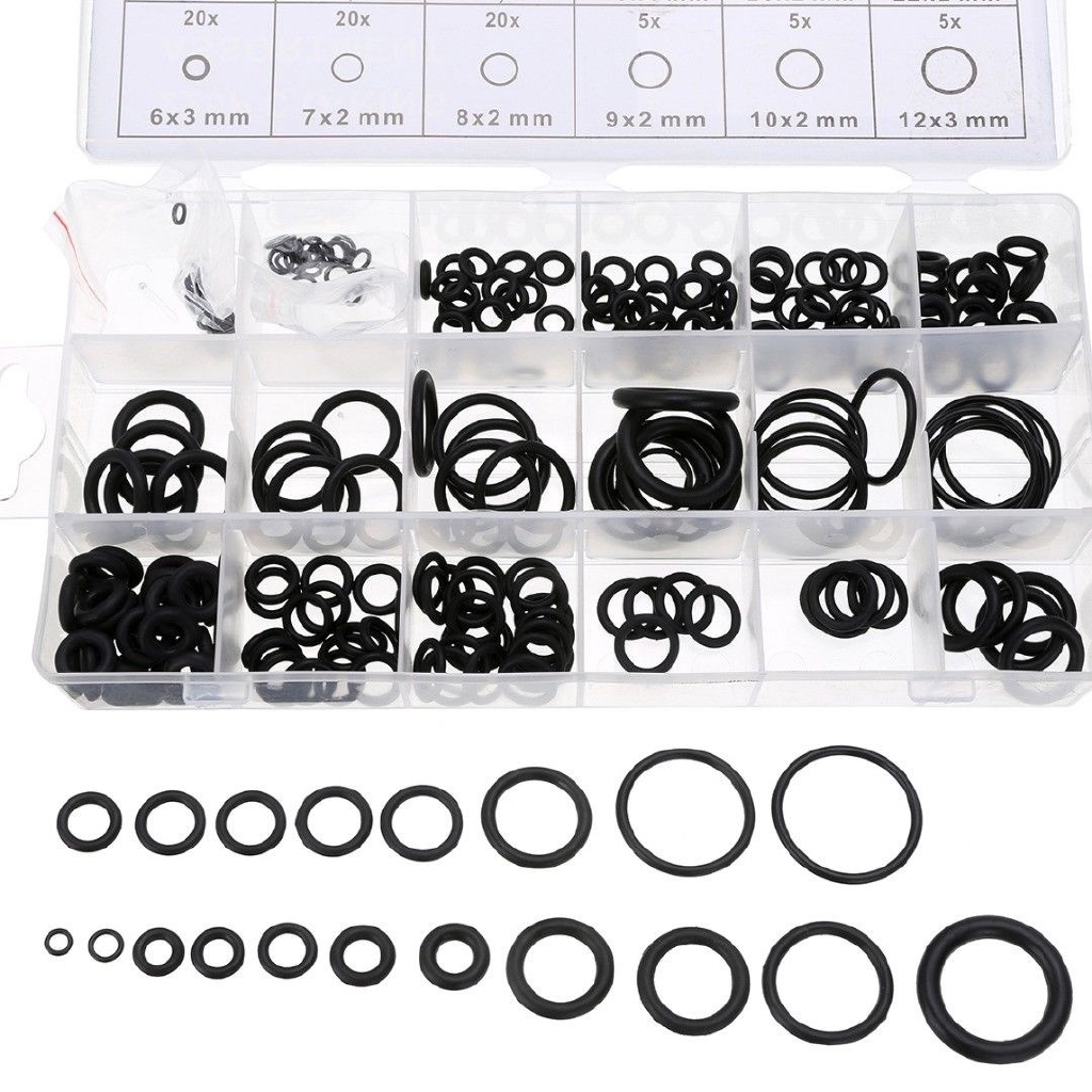 Set 225 Vòng Đệm Cao Su Đen 18 Kích Cỡ Đa Dạng