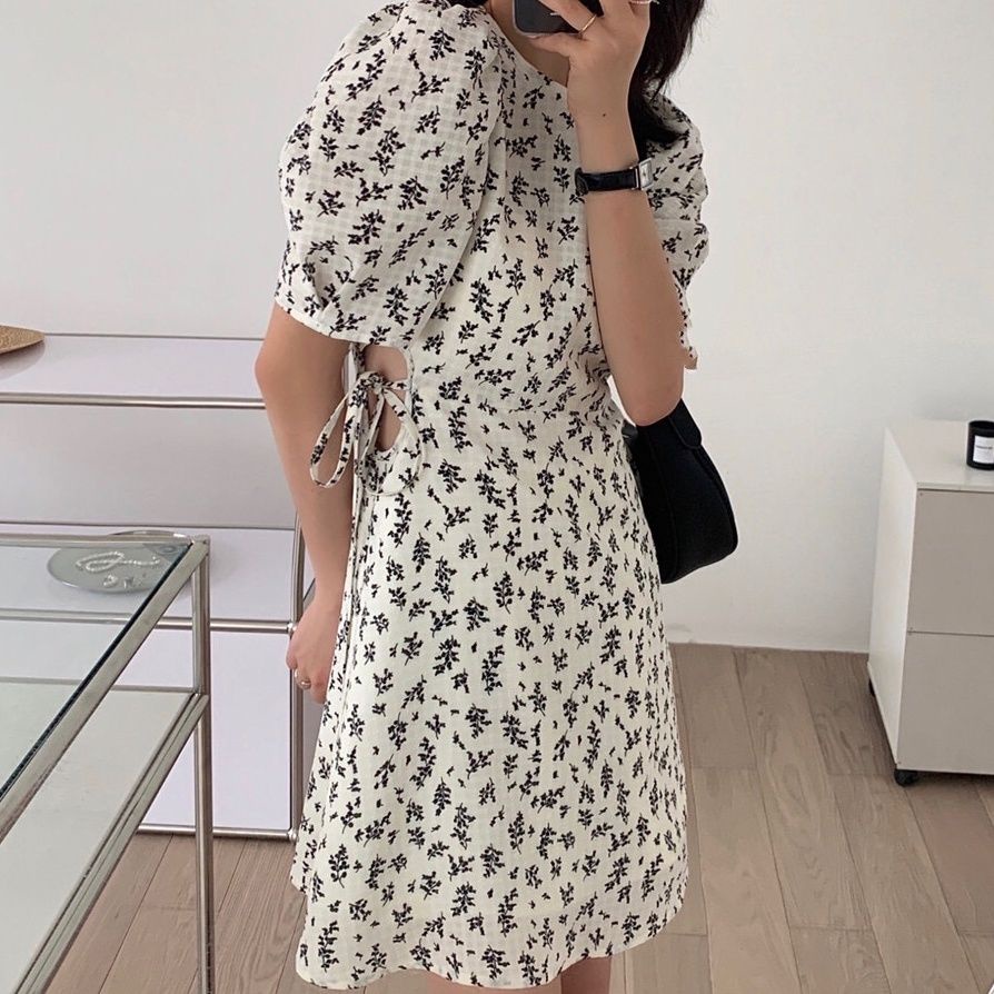 Đầm Hoa Cổ Tròn Thời Trang Pháp Mùa Hè Hàng Mới Dành Cho Bạn Nữ 2022