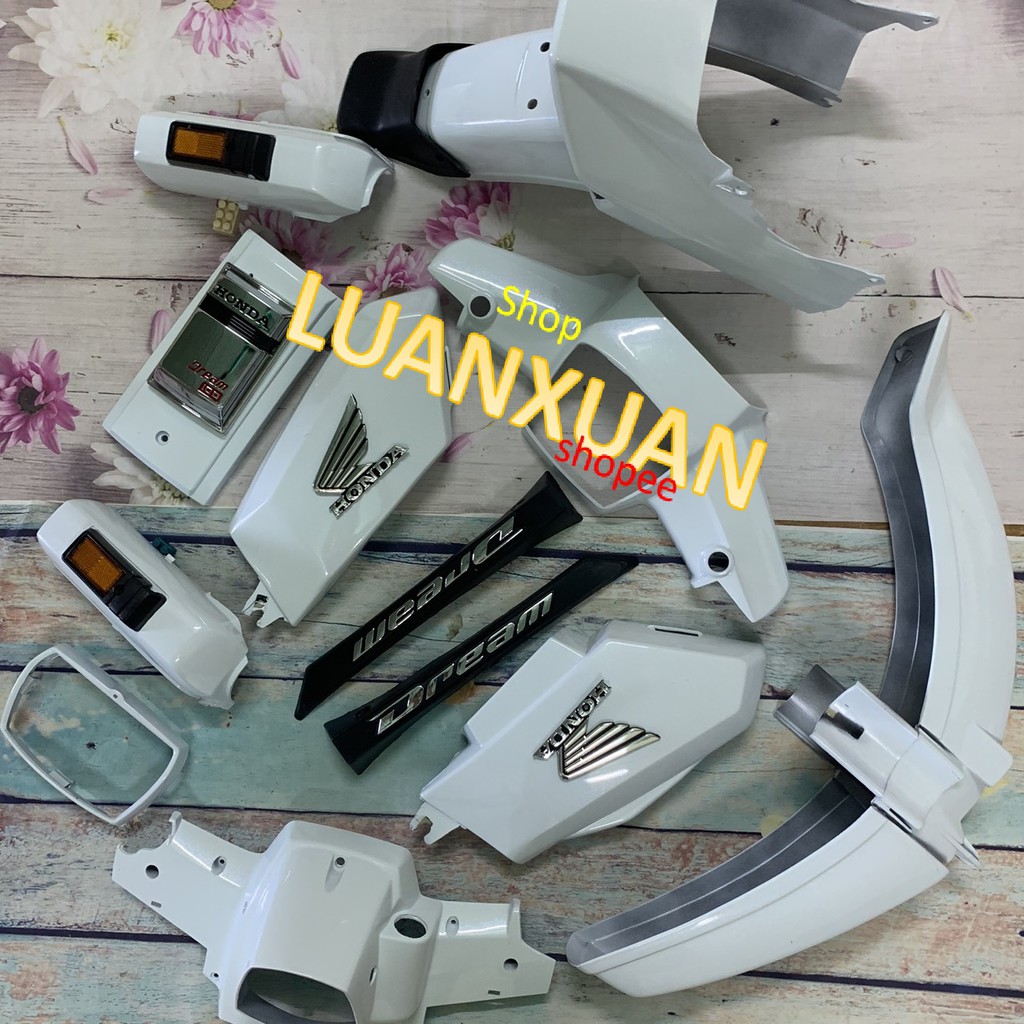 Bộ dàn áo xe Dream 2-Full  vỏ nhựa xe dream thái TẶNG TEM NỔI -dream ll -dream màu TRẮNG -nhựa ABS loại 1