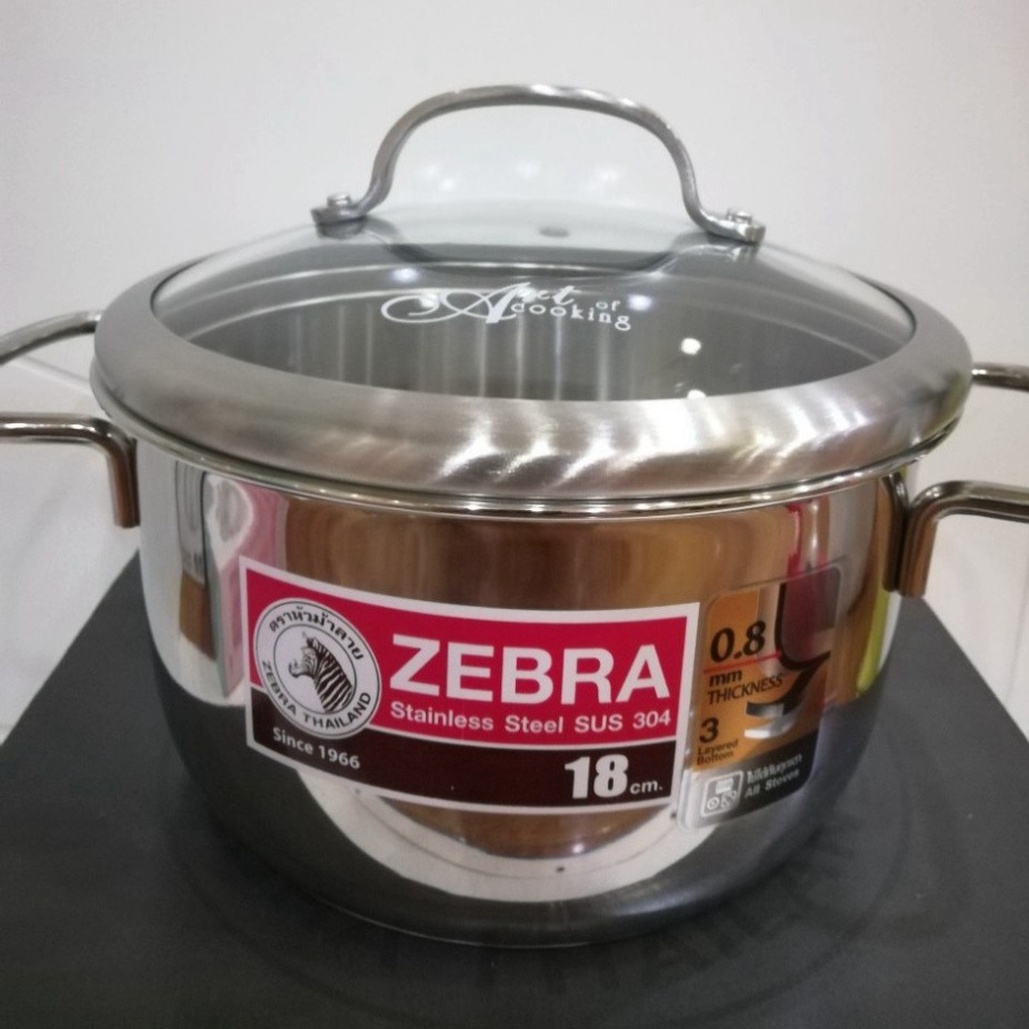 Nồi inox 304 ZEBRA Extreme Infinity nắp kính , Nhập Khẩu Thái Lan , 3 đáy dùng được bếp từ , hồng ngoại , gas