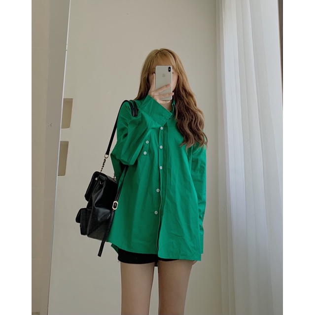 Áo sơ mi nữ form rộng, áo sơ mi thô 838