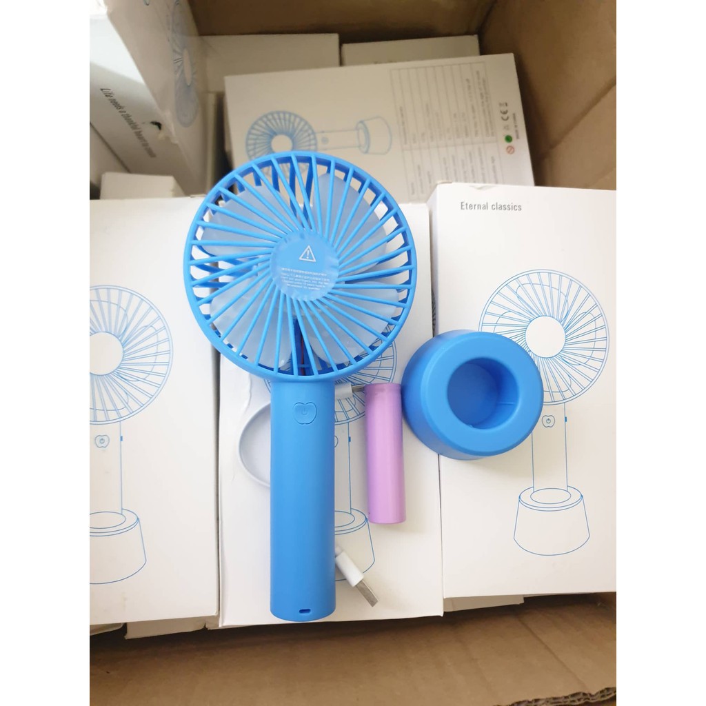 Quạt mini tích điện cầm tay có đế để bàn siêu mát