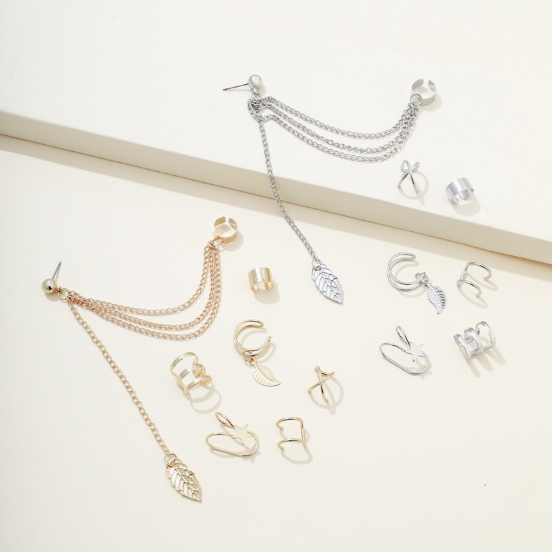 Set 7 Khuyên Tai Nữ Hình Chiếc Lá Thời Trang