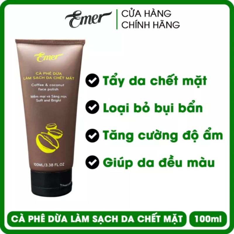 Tẩy da chết mặt cà phê dừa làm sạch tế bào chết Emer 100ml