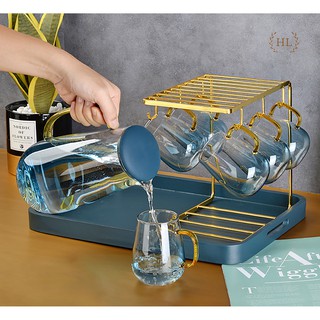 Bộ bình ly thủy tinh ocean aqua | bộ bình cốc thủy tinh xanh đại dương