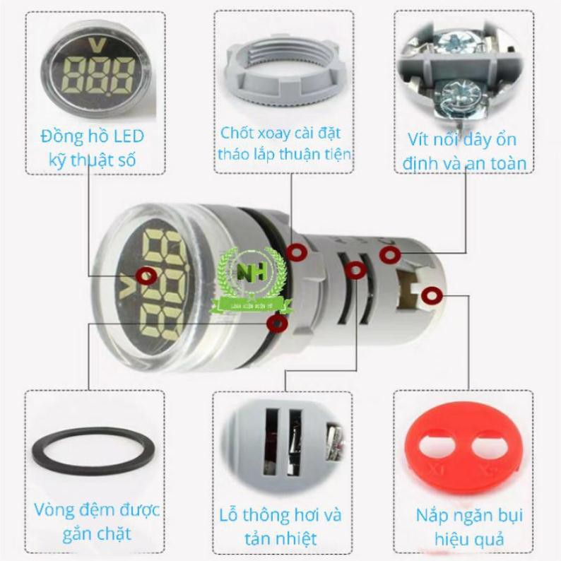 Đèn Báo Vôn Kế Hiển Thị Kỹ Thuật Số AC20-500V Loại Tốt