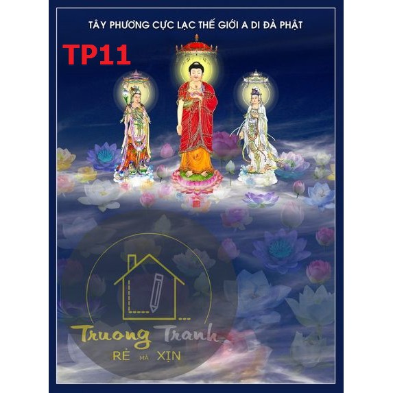 99 mẫu khung tranh Tây Phương Tam Thánh, tranh treo tường phật, tranh tráng gương, canvas treo phòng khách, phòng thờ