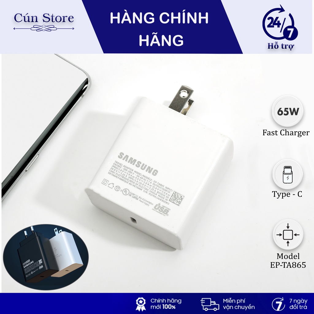 Củ sạc siêu nhanh Samsung 65W EP-TA865 chính hãng chân dẹt | Bảo hành 12 tháng