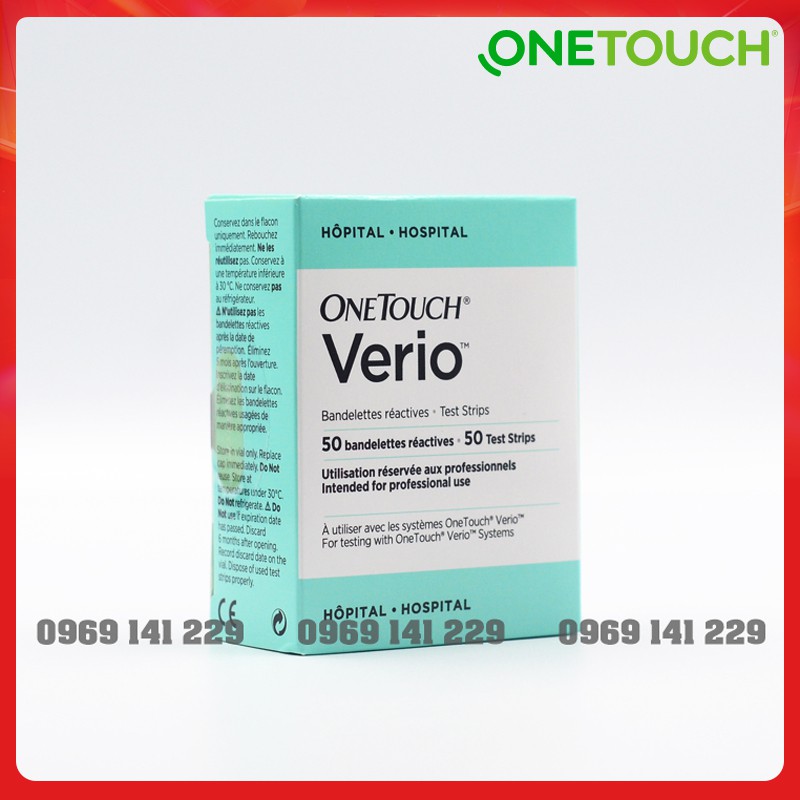 Que thử đường huyết OneTouch Verio – hộp 50 que thử, đóng gói trong 2 lọ.