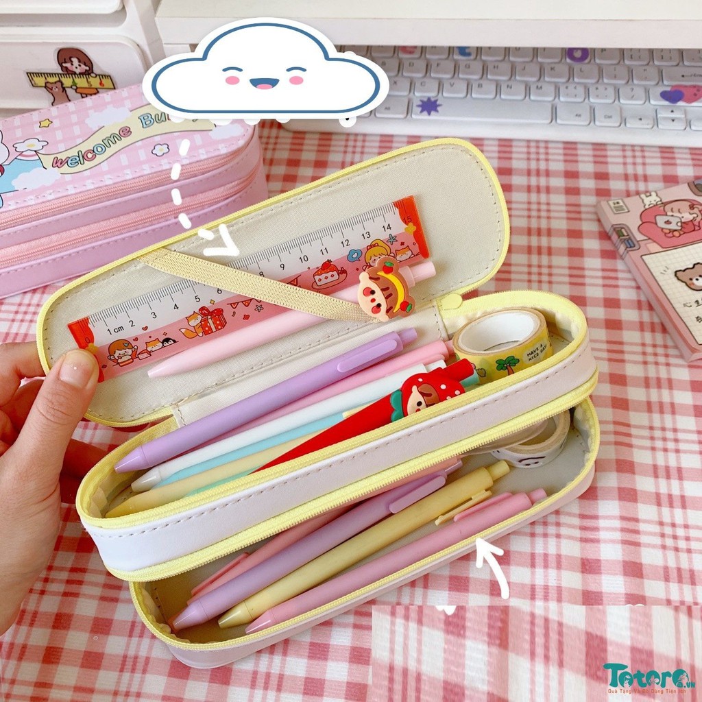 Túi đựng bút nhiều ngăn Cô Bé Gấu Thỏ Pastel Phi Hành Gia Thú Cưng Yogurt