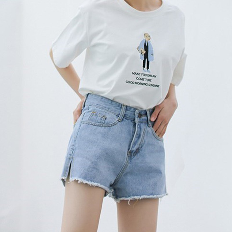 Quần short jeans ống rộng xẻ tà thời trang cho nữ