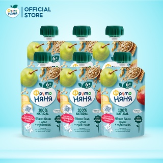 Combo 6 Gói Trái cây nghiền vị táo, chuối, lê và ngũ cốc Fruto Nyanya 90g/gói