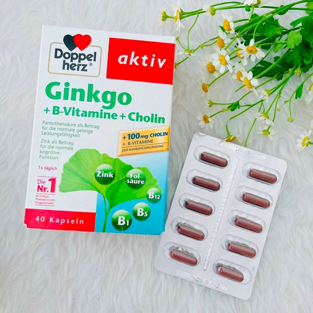 Viên Uống Bổ Não Doppelherz Ginkgo + B-Vitamins + Choline Giúp Tăng Cường Tuần Hoàn Não, Cải Thiện Trí Nhớ (Hộp 30 Viên)