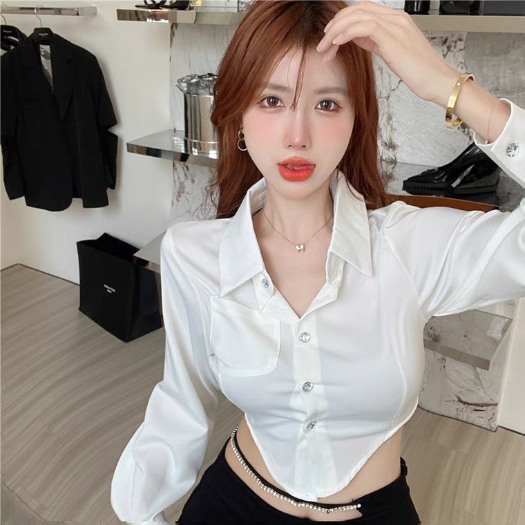 Áo sơ mi croptop dài tay HAGA áo sơ mi vạt nhọn SMVN23