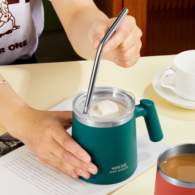 Cốc Uống Nước Bằng Thép Không Gỉ 304 Hai Lớp Có Nắp