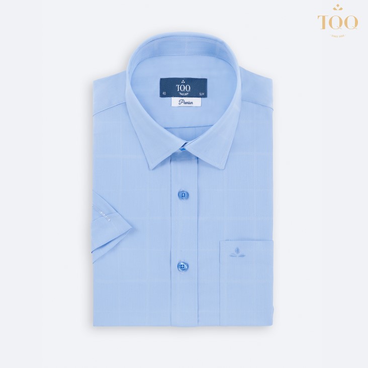 Áo sơ mi nam ngắn tay TQQ dáng Slimfit công sở K460CB vạt bằng có túi ngực chất liệu Viscose không nhăn co dãn nhẹ