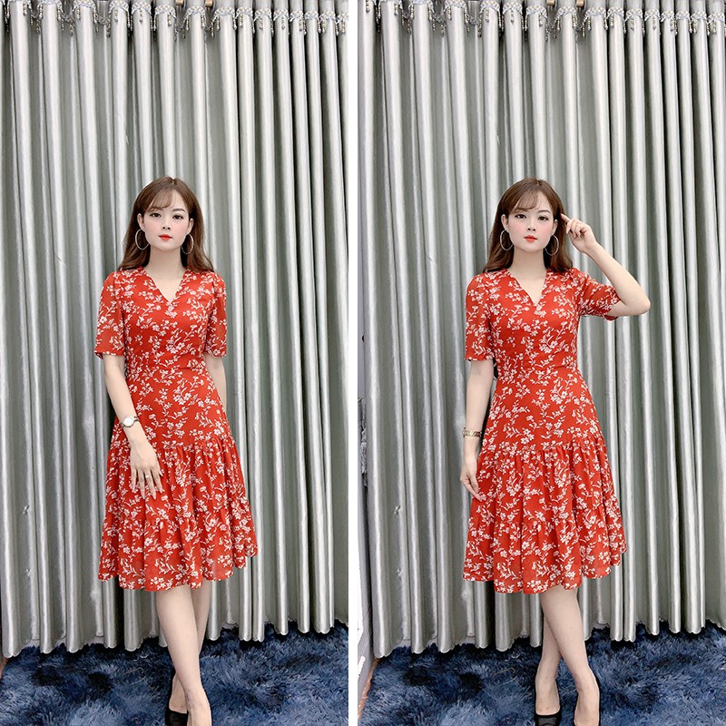 Đầm Nữ Dự Tiệc Đỏ Rạng Rỡ, Váy Nữ, Váy Hoa, Đầm Dáng Xoè Sang Chảnh V09 Min Clothing