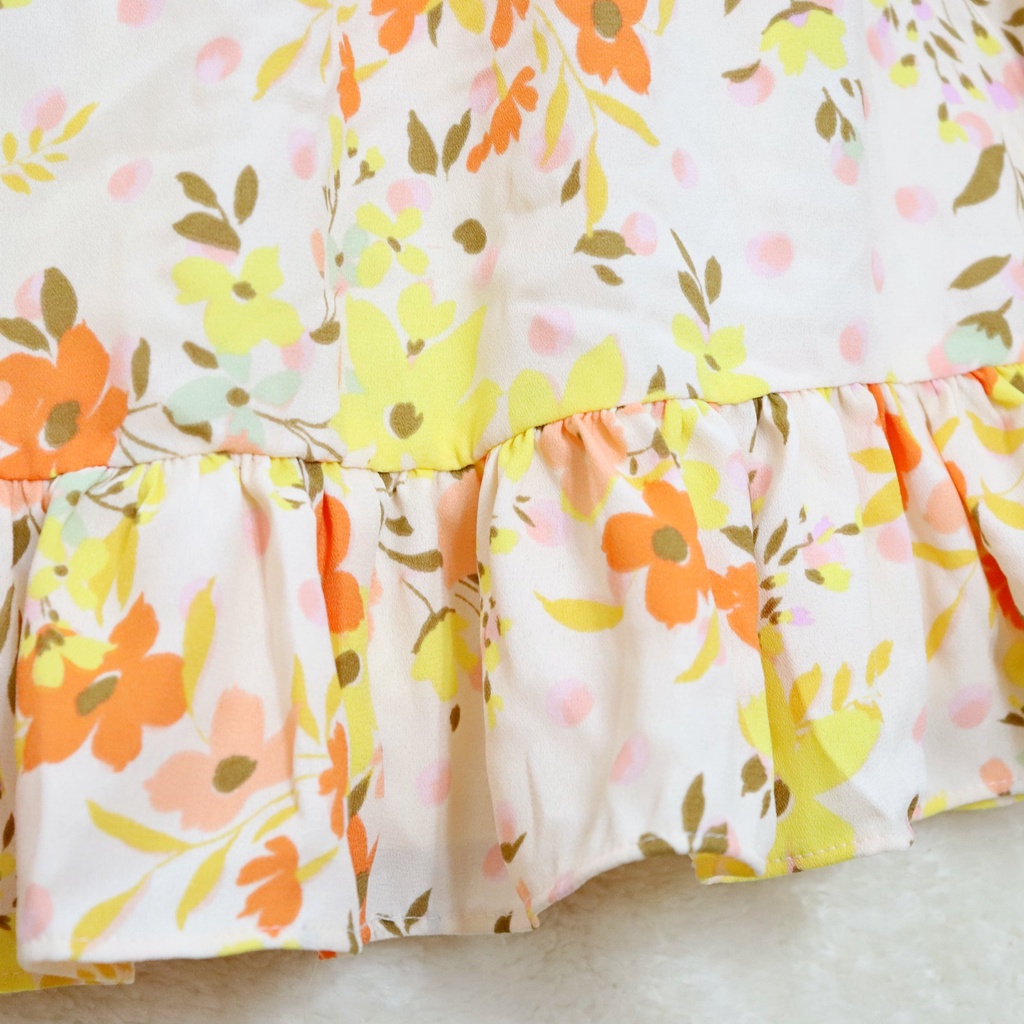 Đầm voan xoè tay bèo cổ v in hoa vàng Women's Ruffle Sleeve Fit & Flare Dress - MS415 | BigBuy360 - bigbuy360.vn