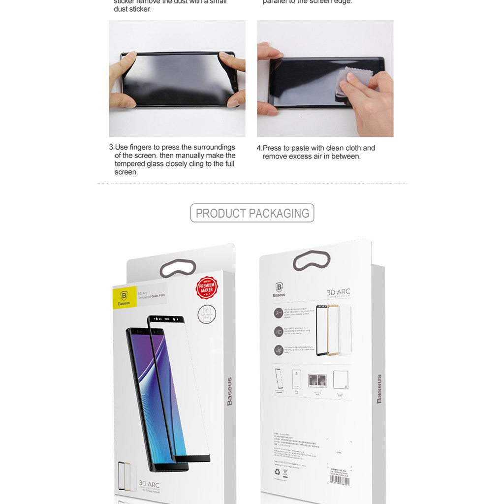 Cường lực Baseus 3D Arc Samsung Note 8 (0.3mm)