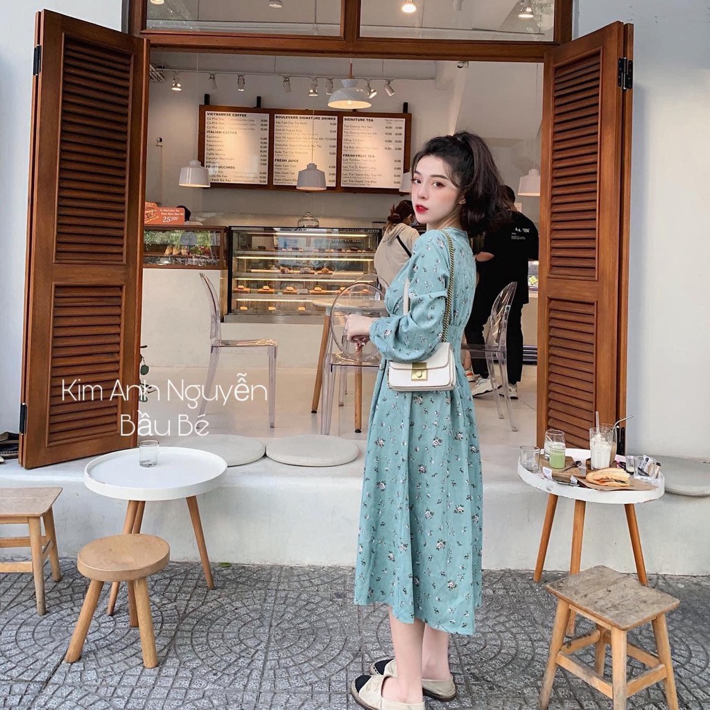 Váy Nhung Nữ, Đầm Xòe Cổ Tròn Tay Phồng Hoa Nhí Tiểu Thu Dễ Thương Cho Phái Đẹp. | BigBuy360 - bigbuy360.vn