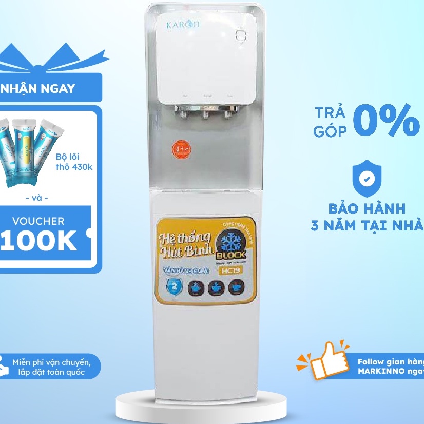 Máy nước nóng lạnh hút bình KAROFI HC19, 3 vòi chính hãng, công nghệ làm lạnh Block
