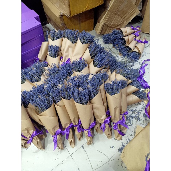 Bó hoa oải hương lavender khô 100 cành bó giấy kraf dễ thương