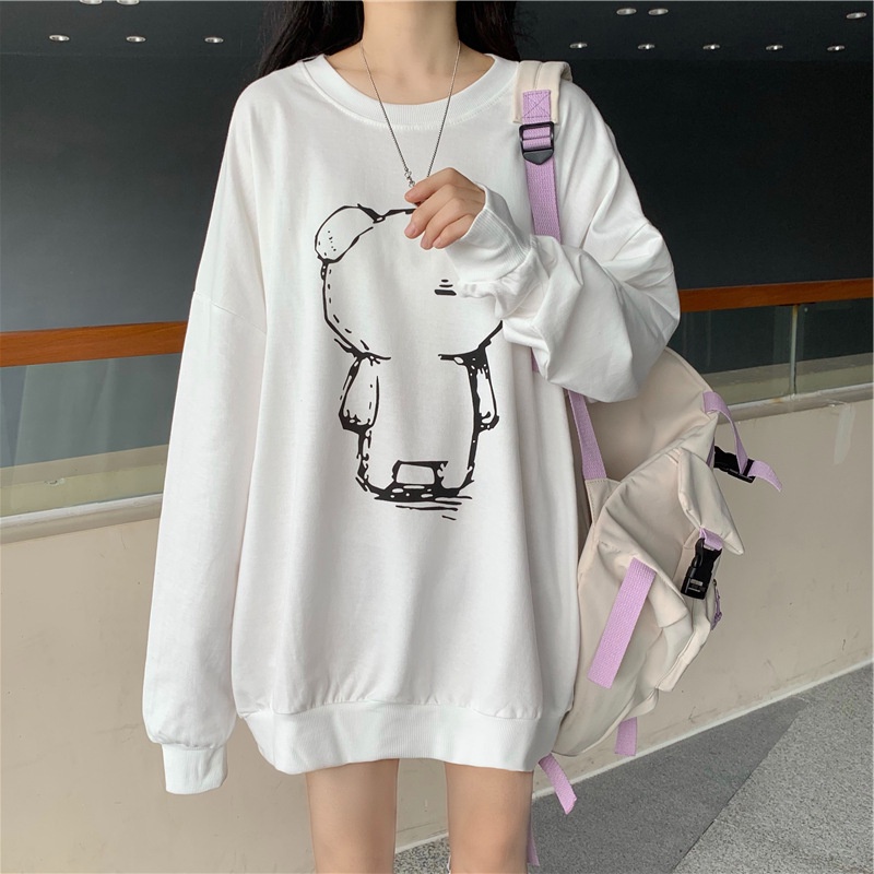 NRVP Áo hoodie tay dài dáng rộng phong cách hàn quốc cho nữ