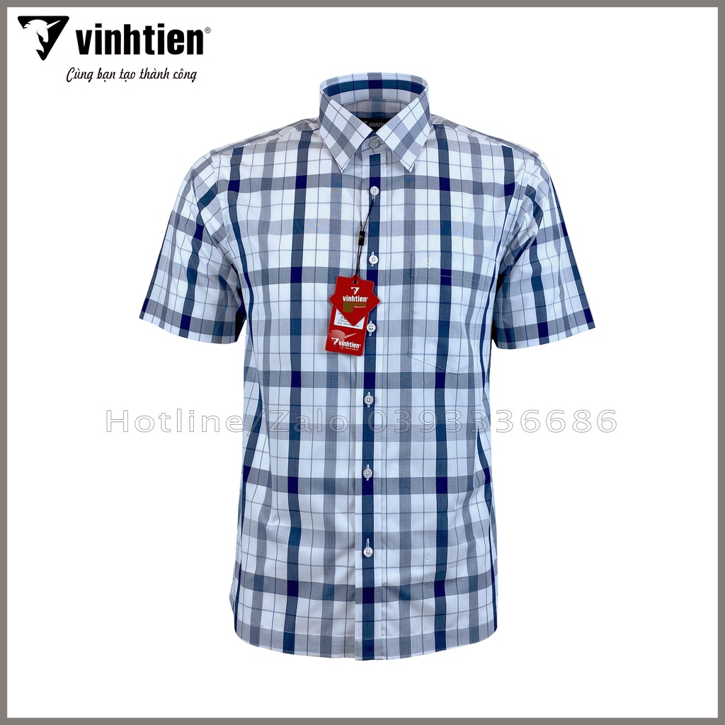 Áo Sơ Mi Tay Ngắn Sọc Caro Bamboo Vĩnh Tiến Regular Vạt Ngang 439 - Mẫu 2