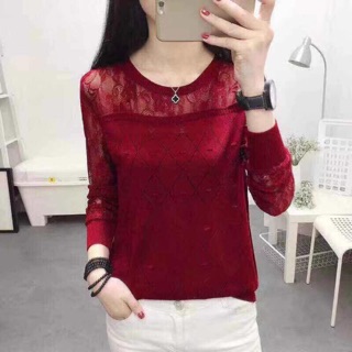 ÁO LEN TAY DÀI PHA REN CHẤT XỊN XÒ
