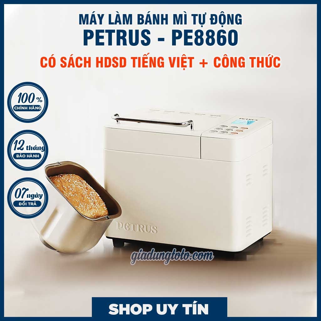 💥HÀNG CHÍNH HÃNG💥  Máy làm bánh mì tự động 3 trong 1 Petrus PE8860 Phiên bản cao cấp, máy nhồi, ủ, nướng bánh mì