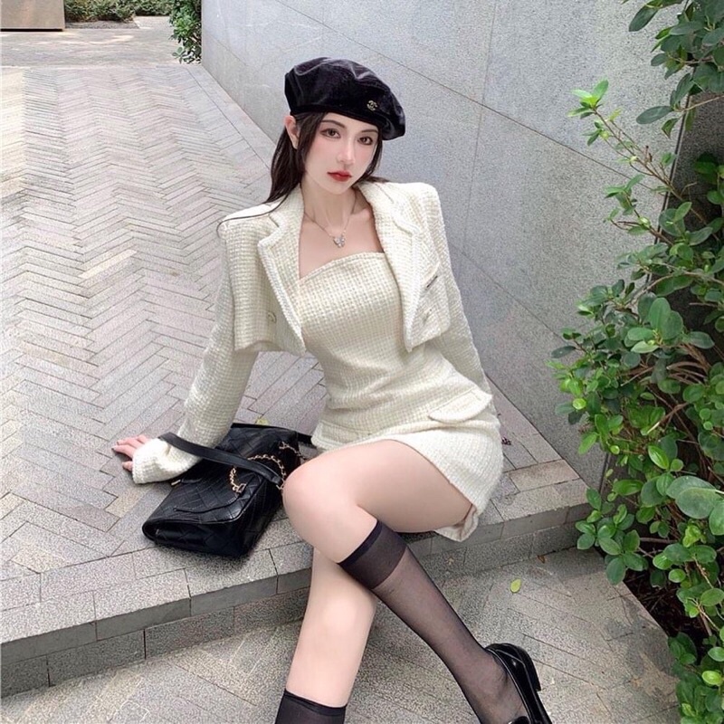 Set Váy Body Áo Khoác Crop chất đẹp | Có 2 ảnh fb cuối nhen