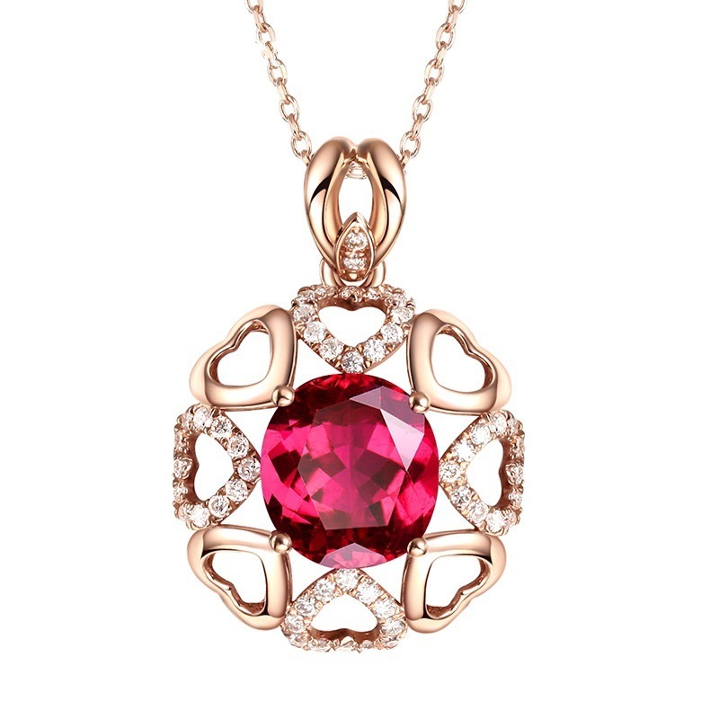 Dây Chuyền Mạ Vàng Hồng 18k Mặt Trái Tim Đính Đá Ruby