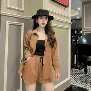 Set ba món áo hai dây kèm quần và áo khoác đũi cực dễ thương cho nữ