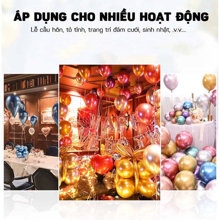 Set 10 Bóng Bay 2 Lớp Mạ Crom Siêu Nhũ Trang Trí Phòng Cưới, Sinh Nhật