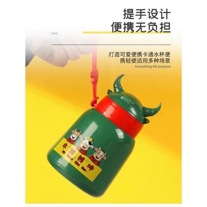Bình nướcGIADUNGTONGKHO1Bình thủy tinh đựng nước, Lọ silicon cách nhiệt hình con trâu cute phong cách Hàn Quốc