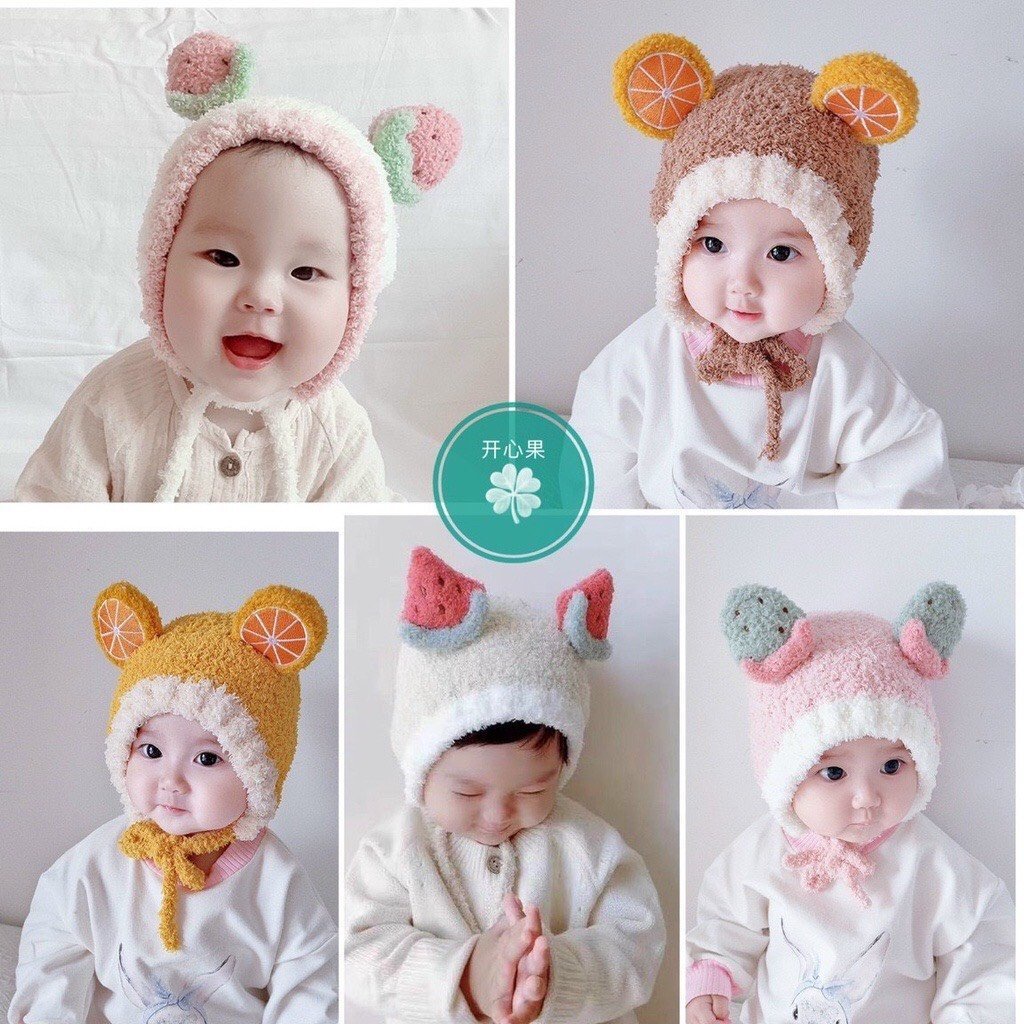 Mũ len cừu xù - Mũ len hình hoa quả cho bé - 6-4 Tuổi