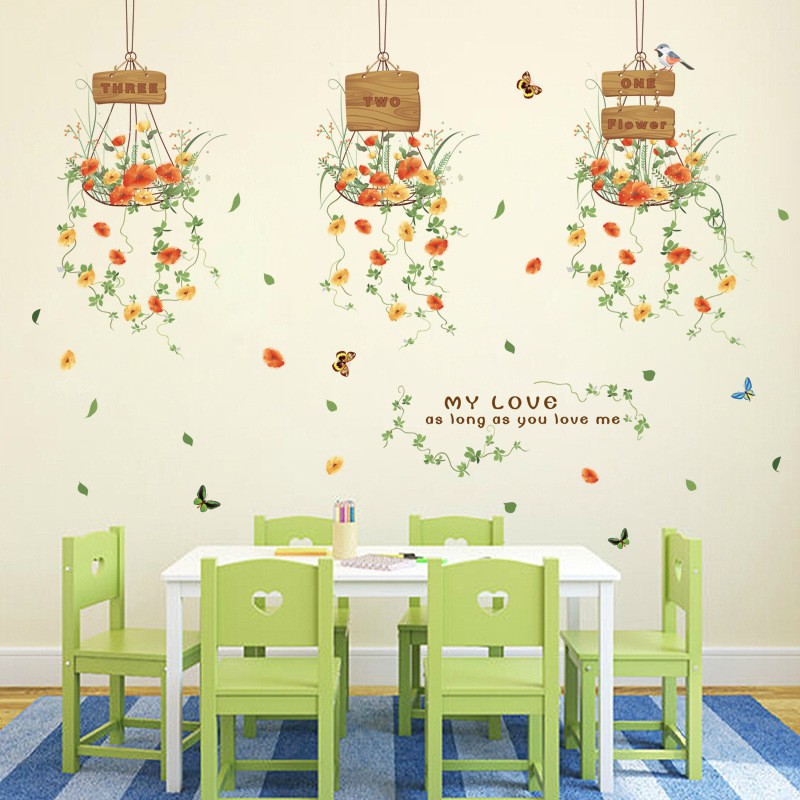 Decal dán tường - Giấy dán tường - 3 lẵng hoa - flowerdecal - XL7106