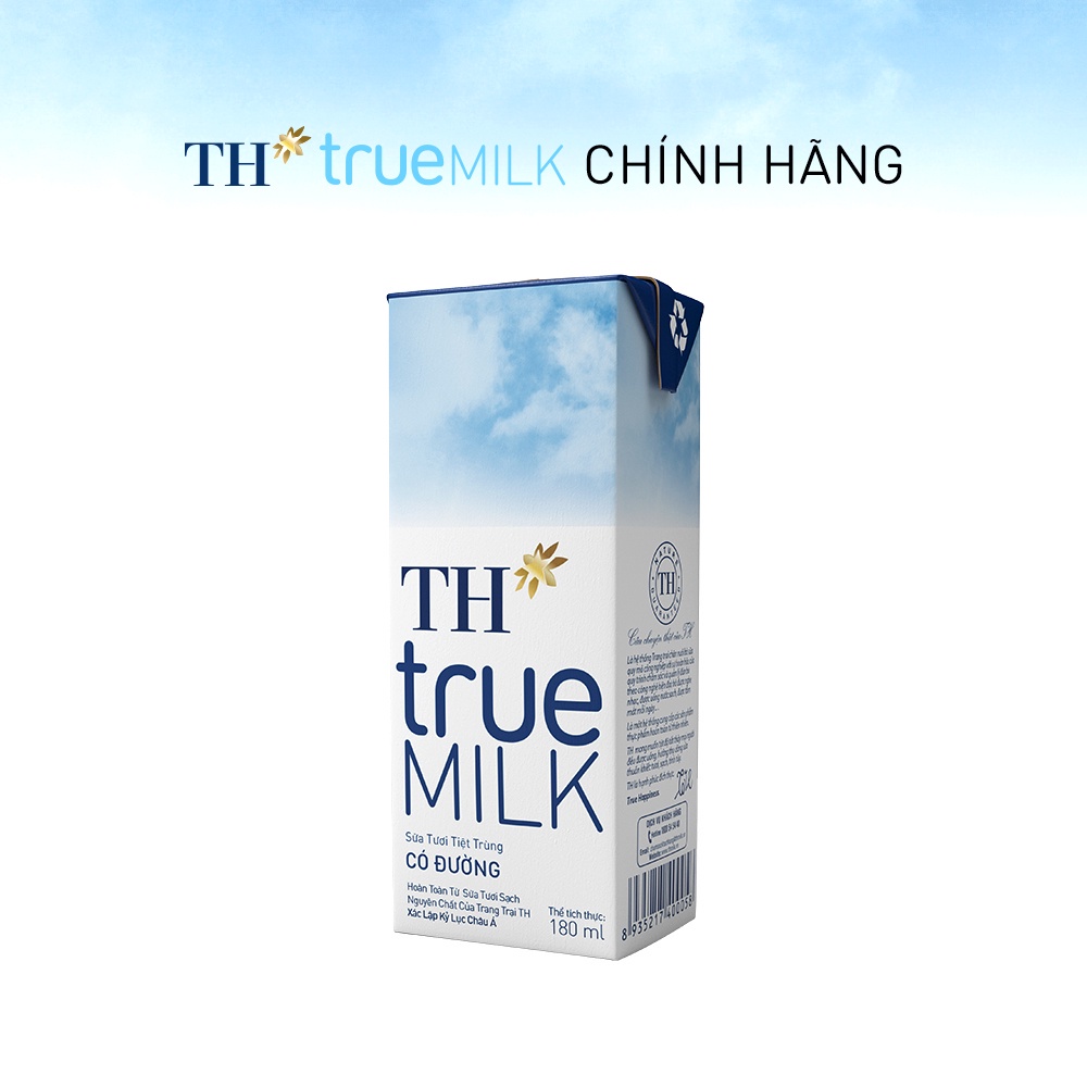 [HSD T9-2022] Thùng 48 Hộp Sữa tươi tiệt trùng TH true MILK CÓ ĐƯỜNG 180ml