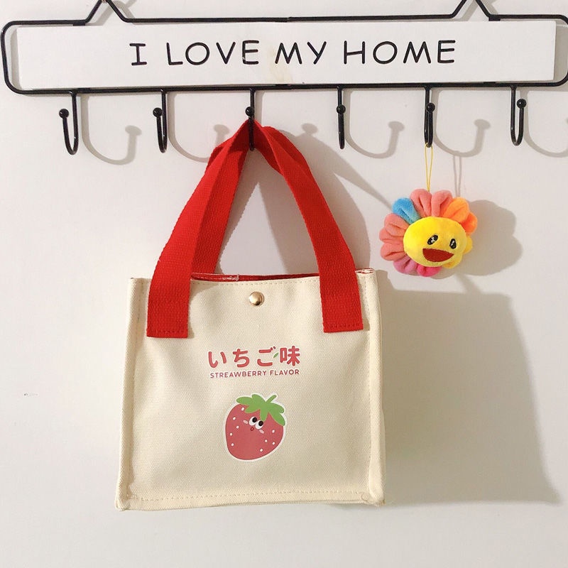 Túi Tote Vải Canvas Mini Đựng Hộp Cơm Trưa Thiết Kế Dễ Thương Cho Nữ Sinh