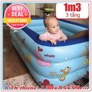 Bể Bơi Phao Cho Bé – 1m3 – 3 Tầng – 130x90x50cm – Có Đáy Chống Trượt